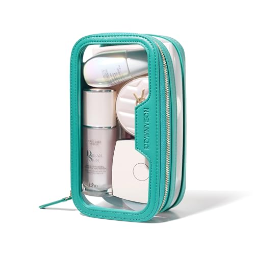 ROWNYEON Waterproof Toiletry Organizer Train Case, CLear Travel Makeup Bag for Women，Transparent Cosmetic Bag，Portable Makeup Case Organizer (green)
