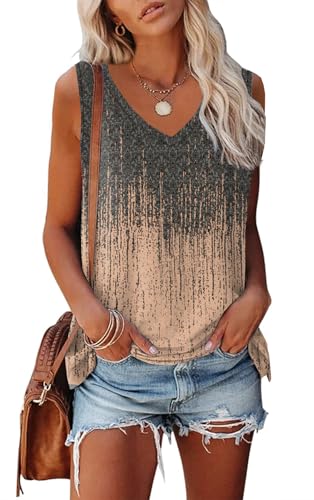 ETCYY Womens Summer Tops Sexy Tie Dye V Neck Tank Top Loose Fit Cute Printed Workout Sleeveless T Shirts,Dye Orange,M