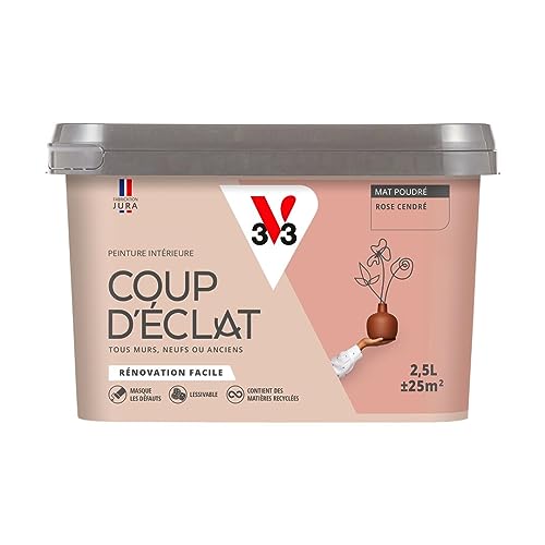 V33 Peinture murale intérieure Coup d'Éclat® Rose cendré Mat Poudré 2,5L