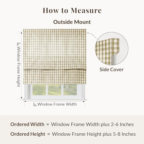 Image of TWOPAGES No Drill Cordless Buffalo Plaid Roman Shades Roman Blinds for Windows, Custom Made Room Darkening Country Checkered Blinds Farmhouse Shades, Khaki Small Plaid, 1 Piece