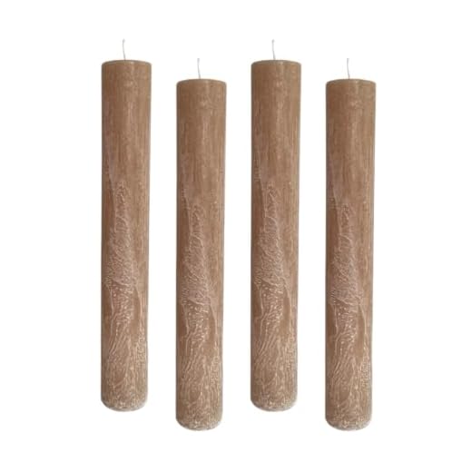 ukiyo 4er Pack Rustikale Stabkerzen H:24 cm Ø:3,4 cm - 24 Stunden Brenndauer - Dicke Kerzen Dinnerkerzen Tafelkerzen Kirchenkerzen, Farbe:Sandbraun