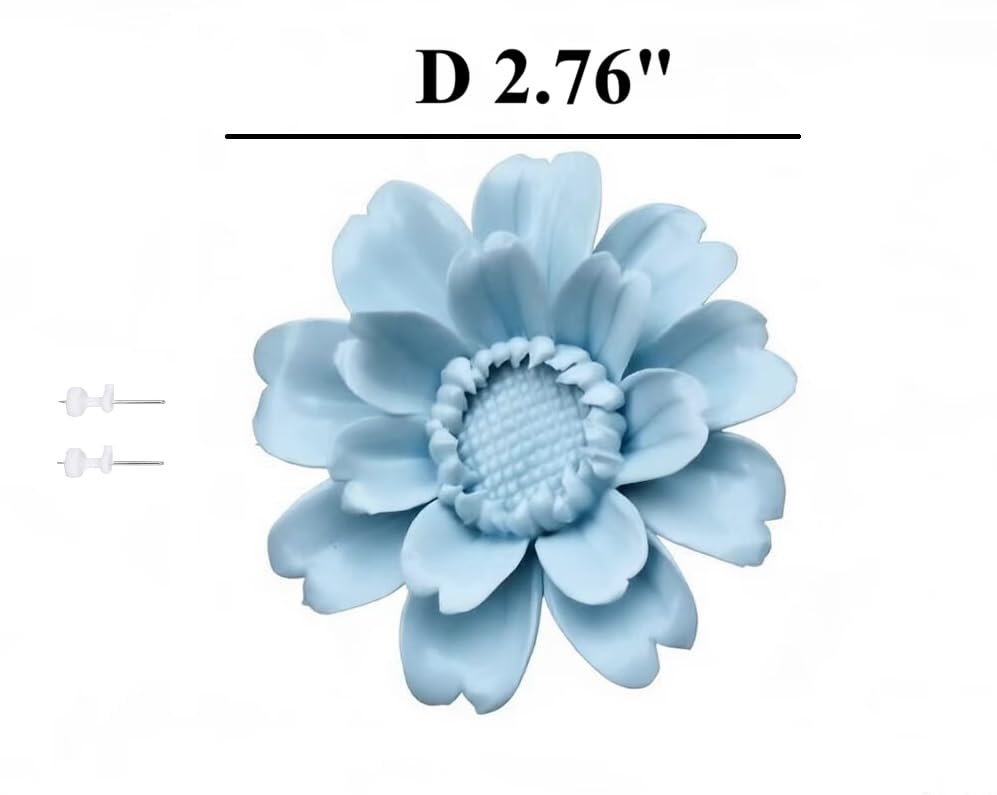 Image of Light Blue,Sunflower, 2.76 inch,Ceramic Flower Wall Art Decor, Artificial Flower Wall Sculpture,Handmade Ceramic Flowers for Home,Hallway,Living Room, Kitchen,Bathroom