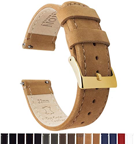 Image of Barton Quick Release Leather Gold Buckle Watch Band Strap - Choose Color - 16mm, 18mm, 20mm, 22mm or 24mm - Gingerbread Brown 16mm