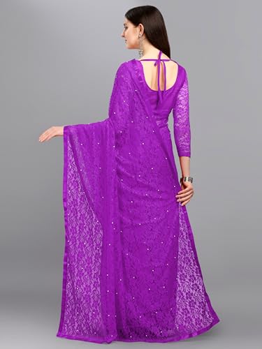 Image of LOROFY Women's Brasso Net Saree With Blouse