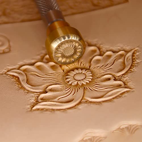 RUIQIN Carimbos de couro, ferramentas de estampagem de couro centro de flores em forma de girassol,