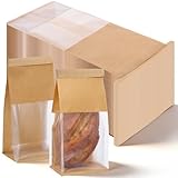 100 Pcs Bakery Bags with Window, 11.2 x 5.1 x 4.3 Inch Paper Tin Tie Tab Lock Resealable Bag for Cookies, Bread, Pastry and Baked Goods Packaging