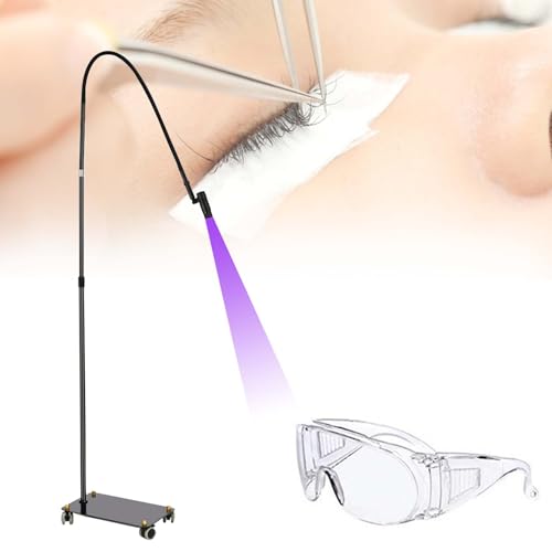 LáMpara Uv Para PestañAs Con Ruedas, LáMpara De Gel Con Pedal, Cuello De Cisne Ajustable, LáMpara De Pie InaláMbrica Para Curar Esmalte De Gel, Ideal Para Artistas De PestañAs,Black