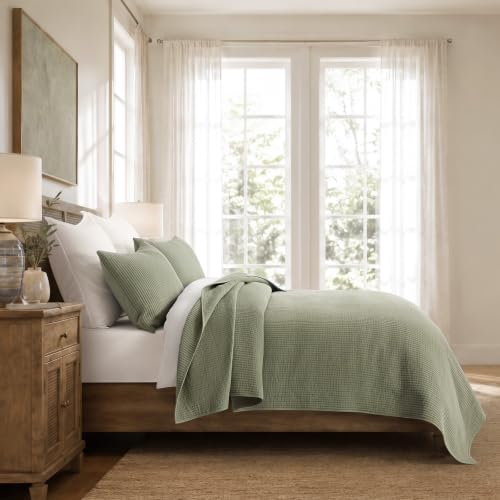 Image of EVERGRACEHOME Cotton Ribbed Matelasse Coverlet Set, King, Dried Sage | Soft Lightweight Bedspread, 3 Pieces, Breathable Cozy Oversized Quilted Bedding Set for All Seasons, with 2 Pillow Shams