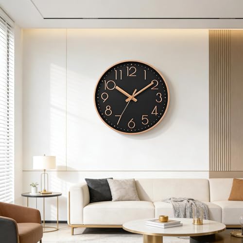Image of DAXSMY Wall Clock 8 Inch Black Decorative, Battery Operated Silent