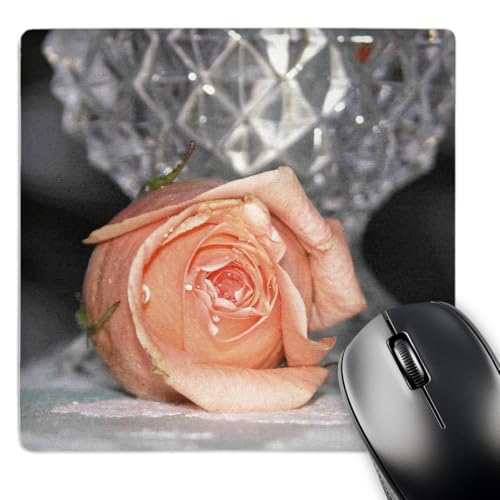 3dRose LLC 8 x 8 x 0.25 Inches Mouse Pad, Peach Rose with Crystal Vase (mp_11583_1)