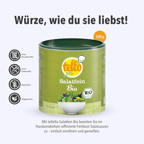 Tellofix Salatfein Classic 3er Set (3x 320g) – BIO, Vegetarisch, Ohne Zucker & Zusatzstoffe – Perfekt für Salate & Frischkost – Kalorienarm, glutenfreie Lebensmittel - Als Brühe oder Suppengewürz