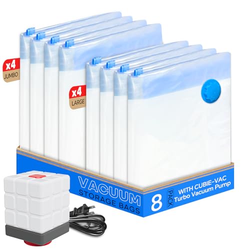 Vacuum Storage Bags for Clothing, 8 Pack Vacuum Seal Bags (4 Jumbo, 4 Large) for Clothes, Comforters, Blankets, Bedding, Space Saver Bag with Electric Pump (2025 Upgrade)