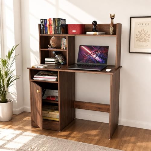 Image of SPYDER CRAFT Modern Indus Engineered Wood Study Table with Storage Shelf | Clean Minimalist Computer Desk for Home, Office, & Bedroom | Durable & Easy to Clean (Colombain) (Assembly DIY)