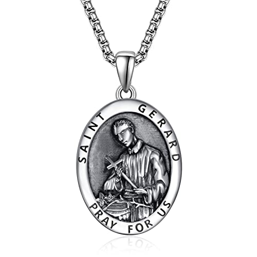 ADMETUS St Gerard Medal for Pregnancy Fertility Sterling Silver Saint Gerard Necklace St Gerard Necklace for Women Protection Jewelry Religious Gifts