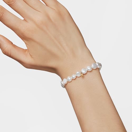 TOUS Damska biała perłowa słodka bransoletka ze stretchem, 17,5 cm, Żółte złoto, perła