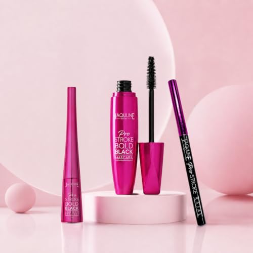 Image of JAQULINE USA Bold Black Eye Makeup Combo | 24H Black Kajal, 24H Liquid Eyeliner & Volumising Mascara | Waterproof, Smudge Proof & Long Lasting | Complete Eye Makeup Kit for Women - Set of 3