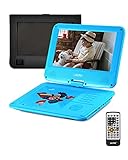 11' Portable DVD Player for Kids with 9' Swivel Screen, Car Headrest Mount Holder, Rechargeable Battery, Wall Charger, Car Charger, SD Card Slot, USB Port & Swivel Screen (Blue)
