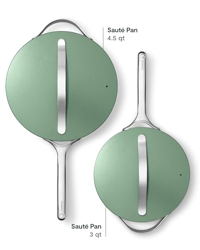 Image of Caraway Nonstick Ceramic Saute Pan with Lid (4.5 qt, 12 inch) - Non Toxic, PTFE & PFOA Free - Oven Safe & Compatible with All Stovetops (Gas, Electric & Induction) - Sage