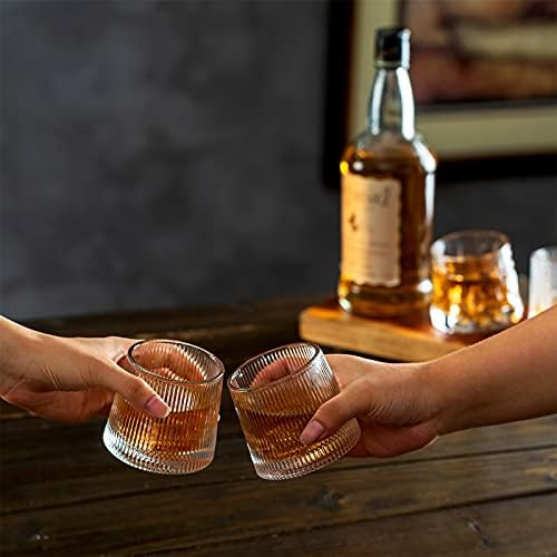 Stylish Whiskey Glasses Crystal Set of 6, Stemless Cut Whisky Glass Old Fashioned Whiskey Tumbler Glasses Drinking Gift Set for Men Dad Birthday Wedding for Rum Gin Cocktail Wine