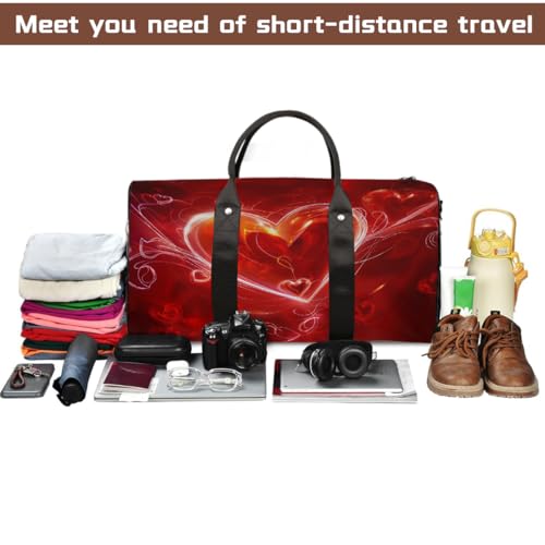 Valentine's Day Red Love Heart Travel Duffel Bag for Women Men, Sport Tote Gym Bag Foldable Weekender Overnight Bag Waterproof Carry On Luggage Bag4