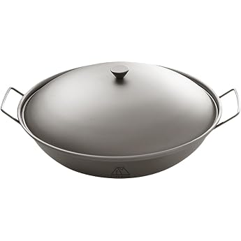 TITAN MANIA Titan Mania Cooking Pot, Pot with Lid, Titanium, Ultra Lightweight, Durable, Open Flame, Solo, Two-Handled Pot, Chinese Wok, Pot, Camping, Solo Camping, Outdoor Gear, Camping Gear