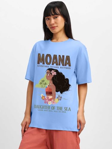 Image of JUNEBERRY 100% Pure Cotton Oversized Baggy Fit Official Disney Merchandise Cool & Goofy Graphic Printed T-Shirt for Women (Characters: Moana, Pooh & Lion King)