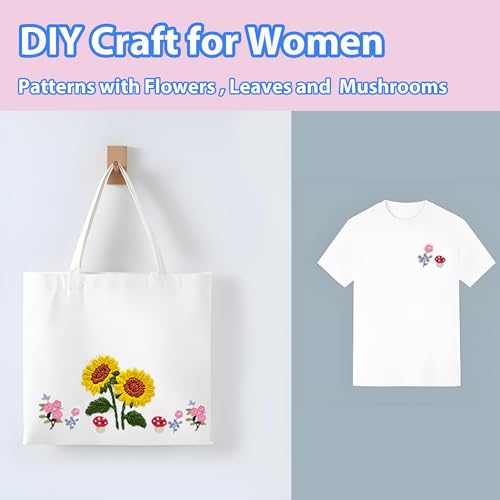 Image of Sutesloly Hand Embroidery Kit for Beginners Adults, 4 Sets Learn to Floral Patterns Simple Starter kit for Beginners, Easy Practice Kit, 7.8inch Hoop, DIY Craft Gift for Women, Pink and Blue