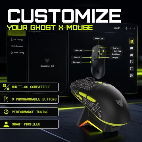 Image of EvoFox Ghost X Pro Tri-Mode Wireless Gaming Mouse with RGB Charging Dock, 54g Ultra-Lightweight, 30,000 DPI Instant S312 Sensor, 8000Hz Polling, 100M Huano Switches, Dual Bluetooth, 2.4GHz, Wired