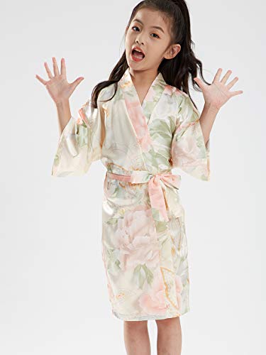 QXQTER Girls Floral Silk Kimono Robe Wedding Flower Girl Robes Dressing Gown Bathrobes Housecoat4