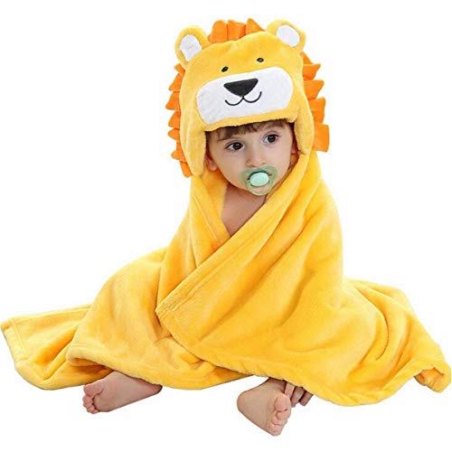 Image of Vauwmsr Baby Hooded Blanket Ultra Soft Warm Newborn Infant Swaddle Wrap Bath Shower Towel, 25.6" x 39.4", Yellow