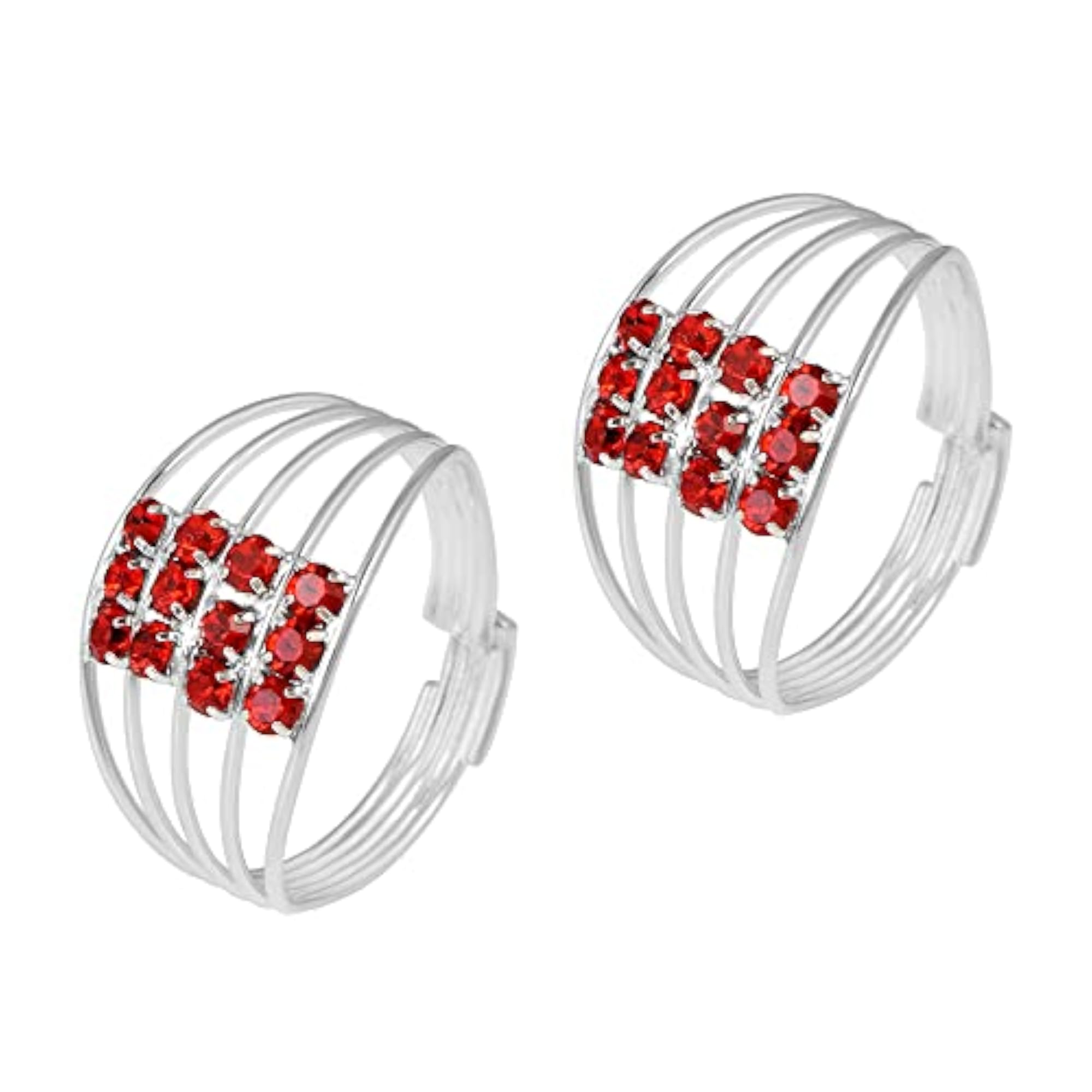 Women's Silver Plated Red CZ Multi-Strand Fashion Big Toe Ring