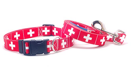 The Swiss Dog Collar 9 Dog Collar and Leash Set with The Switzerland Flag | ...