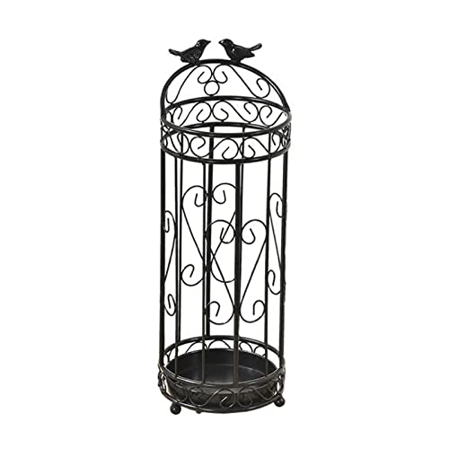 AtZOtOYZJ Porte-parapluie vertical Supports antiques noirs avec décor d'oiseaux, porte-parapluie de porte d'entrée de couloir d'angle rond en métal, 62cm/ 25 pouces de haut