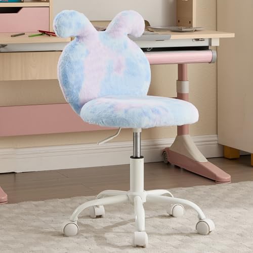 Kids Desk Chair, Desk Chair Comfy for 8-12, Cute Fluffy Office Chairs, Kids Computer Chairs, Adjustable Ergonomic Study Chair for Bedroom, Home, School, Dorm, Colorful Blue