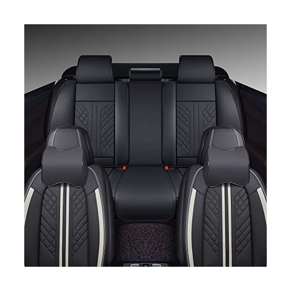 GXT Deluxe Faux Leather Full Coverage Car Seat Cover Anti-Slip Universal Fits for Sedans SUV Pick-up Truck with Headrests,Interior Accessories(Black with White Strip) - Image 3