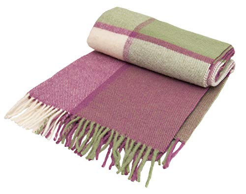 Tweedmill Textiles Block Check - pure new wool - knee rug throw blanket - Apple Green & Raspberry Pink - BRITISH MADE