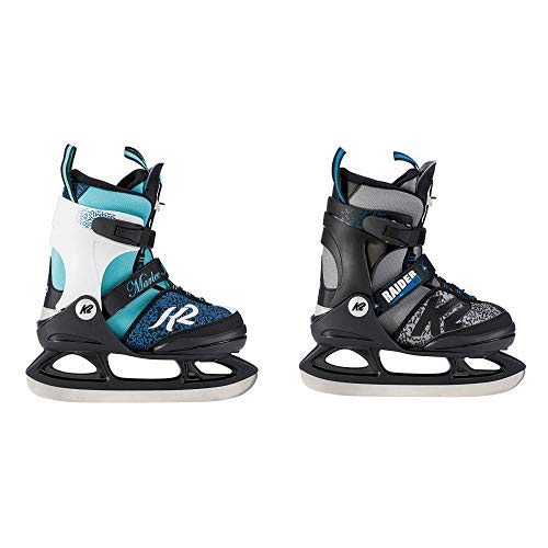 K2 Mädchen Marlee Ice Schlittschuh Schwarz/Blau/Hellblau M/US 1-5/EU 32-37 & K2 Skate Jungen Raider Ice Schlittschuhe, Schwarz/Grau, L/US 4-8/EU 35-40