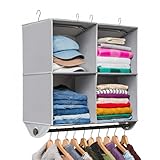 HOLDN’ STORAGE Hanging Closet Organizer with Garment Rod – Heavy Duty 4-Shelf Hanging Shelves for Clothes, Sweaters & Shoes, Reinforced 600D Fabric Storage Unit with Built-in Clothing Rod, Grey