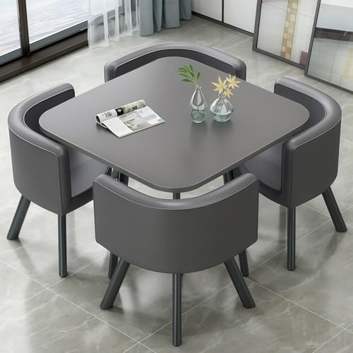 AMZSEW Dining Table and Chairs Set 5 Piece,Modern Kitchen Table Dining Chairs Set Space Saver Table and 4 Chairs for Restaurant Kitchen Conference Living Room Tablesets(GRAY 80CM)