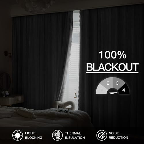 Image of XiDi 100% Blackout White Curtains with Sheer Overlay 84 Inches Long Double Layer Curtains for Living Room Girls Kids Bedroom Light Blocking Thermal Insulated Drapes Grommet Set of 2 White 34W x 84L