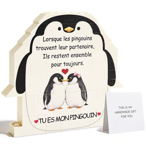 Rebundex Pingouin Plaque Idee Cadeau Saint Valentin pour Homme Femme Idee Cadeau Couple Original Amoureux, Cadeaux Noel Femme Homme Original Anniversaire Mariage, Mari Copine Lui Elle
