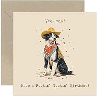Funny Birthday Card for Women and Men, 'Yee-paw' Dog Cowboy Bday Gift for Men and Women, Cheeky Rude, Boyfriend Dad Husband Son Mum - Blank Inside with Envelope