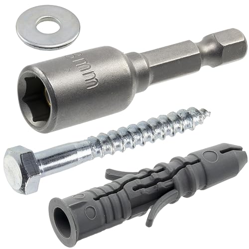 AERZETIX - Kit di 50 tasselli in nylon con collarino Ø8x40 mm + 50 viti tirafondo Ø5x40 mm + 50 rondelle larghe per vite M5 + 1 bussola esagonale interna 1/4 SW8