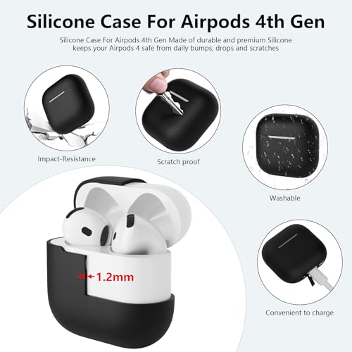 Mocarheri Coque en Silicone Compatible avec AirPods 4 2024, Housse Protecteur pour AirPods 4ᵉ Génération, Étui en Silicone Souple pour Airpods 4, LED Avant Visible (Noir)