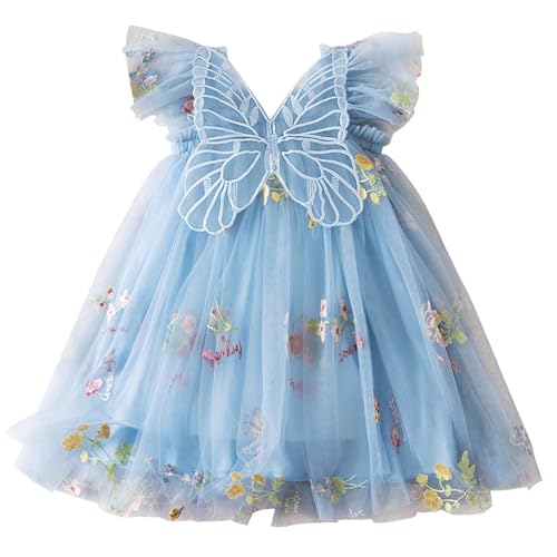 Toddler Girls Fairy Dresses Halloween Flowy Sleeveless Flower Embroidery Tulle Dress Cute Butterfly Wings Mesh Gauze Sundress