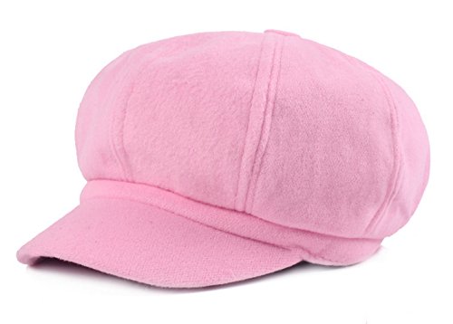 Women Vintage Newsboy Cabbie Peaked Beret Cap Warm Baker Boy Visor Hat Flat Cap (Pink)