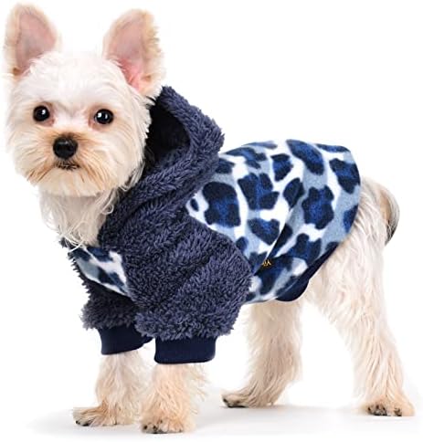 Yorkie Clothes Dog Hoodie for Small Dogs Boy Girl Blue Leopard Puppy Sweatshirts Fleece Doggie Sweaters Winter Dog Clothes Female Pet Cat Pup Warm Clothing Outfit for Chihuahua (Small, Blue)