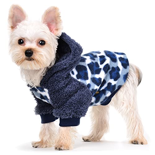 Yikeyo Plaid Dog Hoodies Hundepullover für kleine Hunde, Mädchen, Jungen, Winter, warm, flauschig, Weihnachten, Hundekleidung für kleine Hunde, Chihuahua, Yorkie, Teetasse, Outfit (blau, XS) Cover