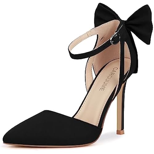 Carcuume Women's Closed Toe Heels Bow Stiletto Heel Sandals Pointed Toe Pumps Wedding Shoes