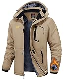 TBMPOY Men's Winter Jackets Skiing Waterproof Snow Thick Fleece Lined Hooded Utility Cold Weather Warm Outdoor Ice Work Khaki S